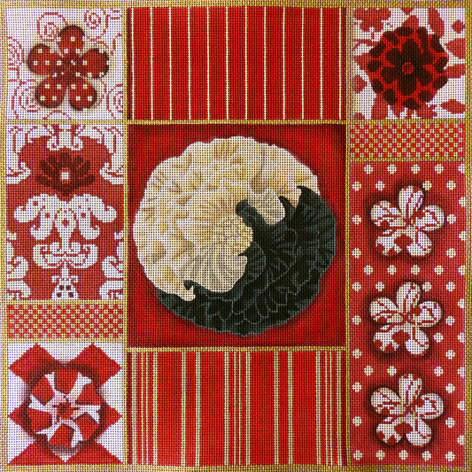 1064 Red & Blk. Flower Collage