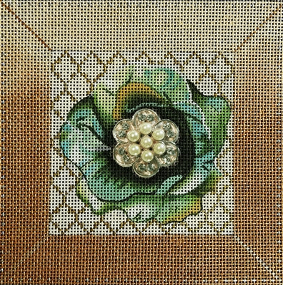 114d Turquoise Flower Bling Square